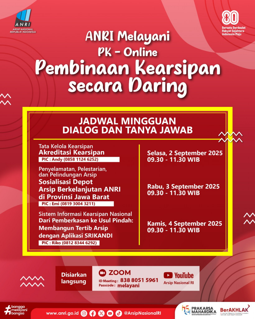 Jadwal mingguan Dialog dan Tanya Jawab ANRI Melayani